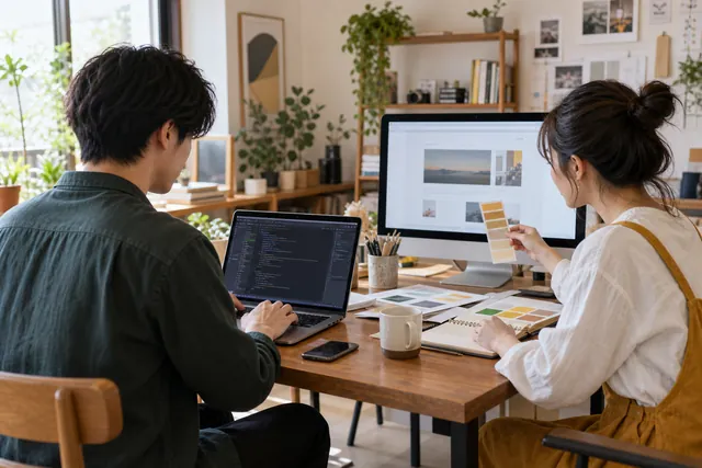 コードを実装する人と、色見本を使って画面を設計する人
