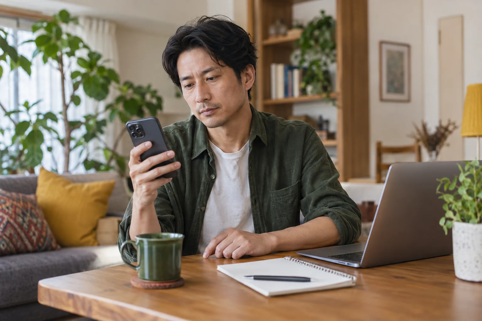 スマートフォンの連絡内容を慎重に確認する人